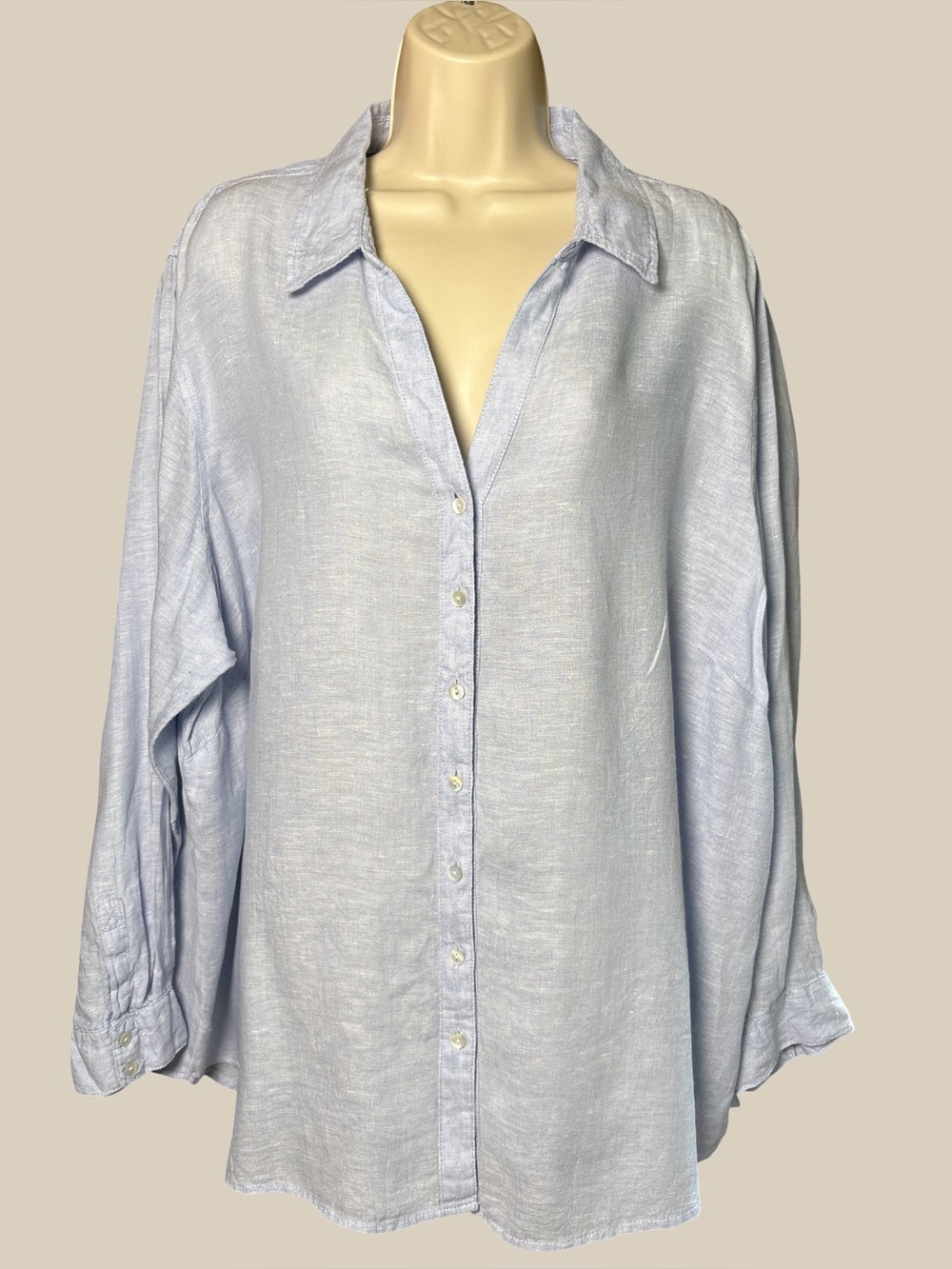 Sigrid Olsen Women’s 100% Linen Button Down Tunic Shirt Light Blue SZ 3X